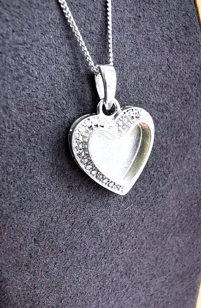 925 Silver CZ Heart Pendant (Memorial Setting)